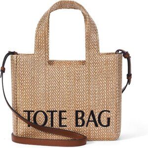 Small Woven Straw Beach Tote Bag for Women - Vacation Handbag with Adjustable Sh